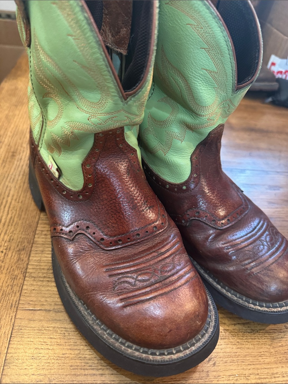Brown and Mint Green Leather Cowboy Boots 8 1/2 |  Cowgirl boots 8 1/2